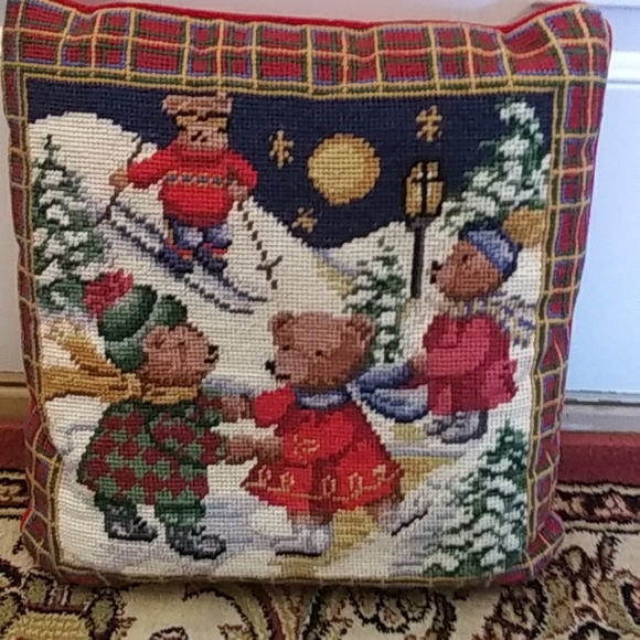 Vintage needlepoint pillow, EUC - Picture 1 of 5